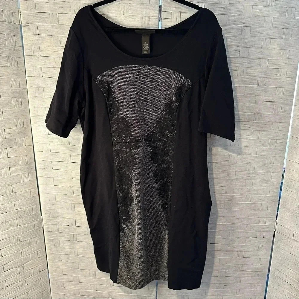 Lane Bryant Black Panel Front Dress with Lace Overlay-Size 18‎ in good condition